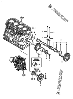  Двигатель Yanmar 4TNV84T-ZKSU, узел -  Распредвал и приводная шестерня 