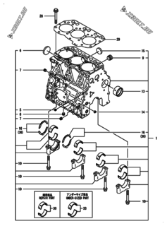  Двигатель Yanmar 3TNV82A-BDCB, узел -  Блок цилиндров 