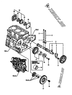  Двигатель Yanmar 3TNV82A-BDCB, узел -  Распредвал и приводная шестерня 