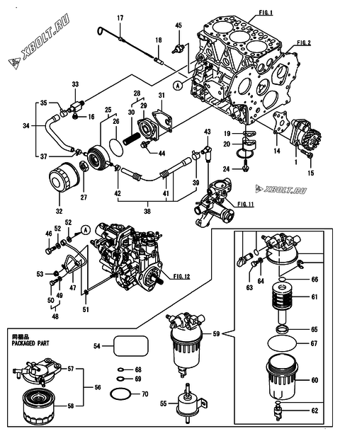  Система смазки двигателя Yanmar 3TNV82A-BDCB