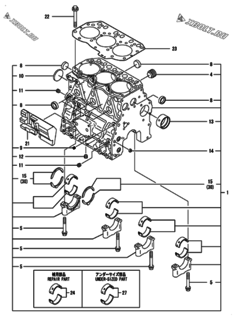  Двигатель Yanmar 3TNV82A-SSU, узел -  Блок цилиндров 