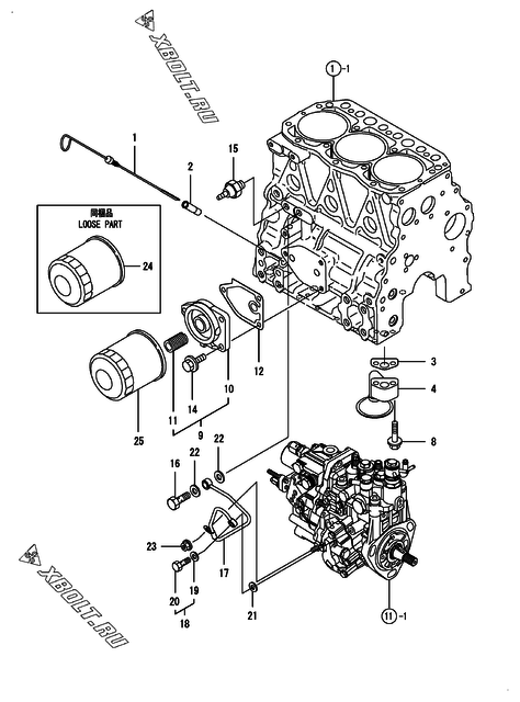  Система смазки двигателя Yanmar 3TNV82A-SSU