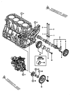  Двигатель Yanmar 4TNV94L-SSN, узел -  Распредвал и приводная шестерня 