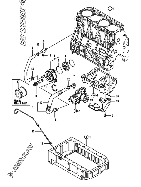  Система смазки двигателя Yanmar 4TNV98T-PKTF