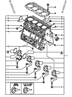  Двигатель Yanmar 4TNV106-GGB1BT, узел -  Блок цилиндров 
