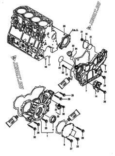  Двигатель Yanmar 4TNV106-GGB1BT, узел -  Корпус редуктора 