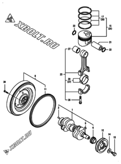  Двигатель Yanmar 3TNV76-NIME, узел -  Коленвал и поршень 