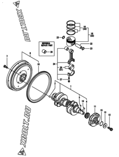  Двигатель Yanmar 3TNM68-SIME, узел -  Коленвал и поршень 