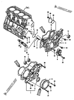  Двигатель Yanmar 4TNV98T-NKDC, узел -  Корпус редуктора 