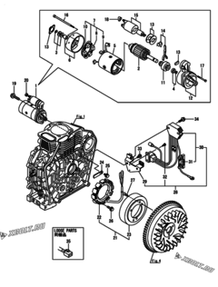  Двигатель Yanmar L100AE-DEVSDYC, узел -  Стартер и генератор 