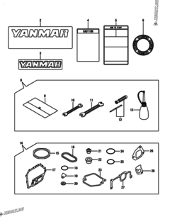  Двигатель Yanmar L100AE-DEVSDYC, узел -  Инструменты, шильды и комплект прокладок 