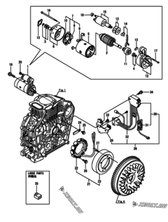  Двигатель Yanmar L100N6NJ9R2AA, узел -  Стартер и генератор 