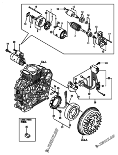  Двигатель Yanmar L100N5EJ2C9HAPR, узел -  Стартер и генератор 