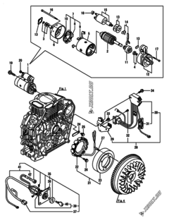  Двигатель Yanmar L70N5EA1C1CAID, узел -  Стартер и генератор 