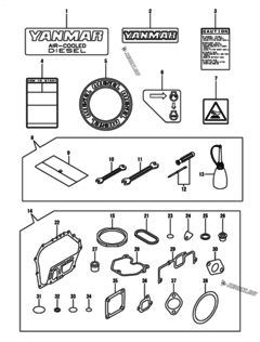  Двигатель Yanmar L70N5EA1C1CAID, узел -  Инструменты, шильды и комплект прокладок 