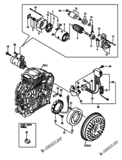  Двигатель Yanmar L70N5EK8C1HAID, узел -  Стартер и генератор 