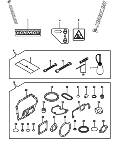  Двигатель Yanmar L100N5EC2C1HAWR, узел -  Инструменты, шильды и комплект прокладок 