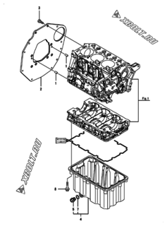  Двигатель Yanmar 3TNM72-AFST, узел -  Крепежный фланец и масляный картер 