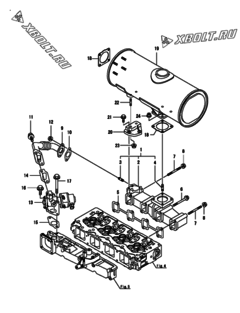  Двигатель Yanmar 4TNV98-ZSPR, узел -  Выпускной коллектор и глушитель 
