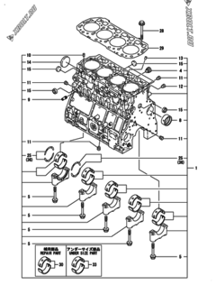  Двигатель Yanmar 4TNV106T-GGEHC, узел -  Блок цилиндров 