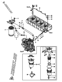  Двигатель Yanmar 4TNV106T-GGEHC, узел -  Топливопровод 