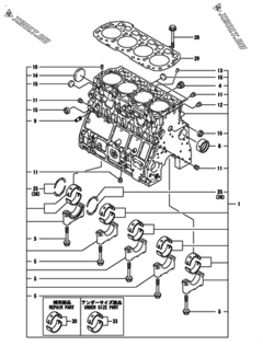  Двигатель Yanmar 4TNV106-GGEHC, узел -  Блок цилиндров 