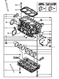  Двигатель Yanmar 3TNM72-APL, узел -  Блок цилиндров 