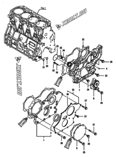  Двигатель Yanmar 4TNV98-GMG2, узел -  Корпус редуктора 