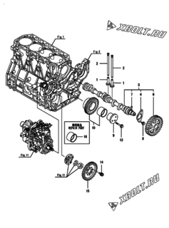  Двигатель Yanmar 4TNV98-GMG2, узел -  Распредвал и приводная шестерня 