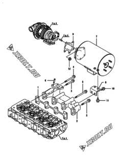  Двигатель Yanmar 4TNV84T-GGB1CT, узел -  Выпускной коллектор и глушитель 