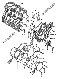  Двигатель Yanmar 4TNV94L-SSU, узел -  Корпус редуктора 