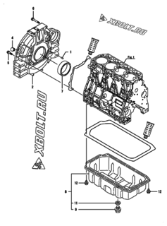  Двигатель Yanmar 4TNV94L-SSU, узел -  Маховик с кожухом и масляным картером 