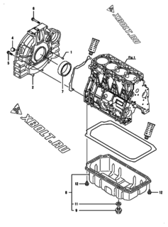  Двигатель Yanmar 4TNV94L-SXG, узел -  Маховик с кожухом и масляным картером 