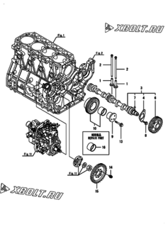  Двигатель Yanmar 4TNV94L-SXG, узел -  Распредвал и приводная шестерня 