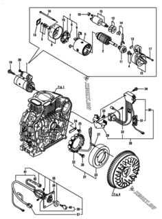  Двигатель Yanmar L100N2CA1C1JA, узел -  Стартер и генератор 