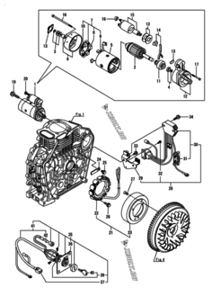  Двигатель Yanmar L100N2CA1T1AA, узел -  Стартер и генератор 