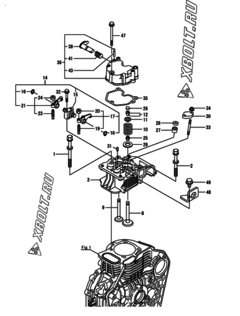  Двигатель Yanmar L100N5EL2C9HASM, узел -  Головка блока цилиндров (ГБЦ) 