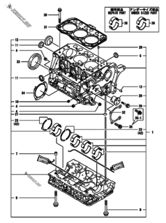  Двигатель Yanmar 3TNM68-GHFCG, узел -  Блок цилиндров 