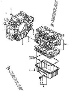  Двигатель Yanmar 3TNM68-GHFCG, узел -  Маховик с кожухом и масляным картером 