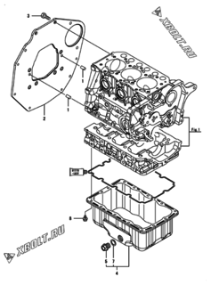  Двигатель Yanmar 3TNM68-ALH, узел -  Крепежный фланец и масляный картер 