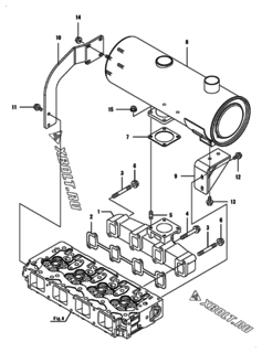  Двигатель Yanmar 4TNV98-PLYS, узел -  Выпускной коллектор и глушитель 