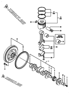  Двигатель Yanmar 4TNV98-PLYS, узел -  Коленвал и поршень 
