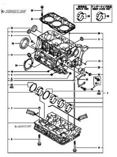  Двигатель Yanmar 3TNM68-AFS, узел -  Блок цилиндров 