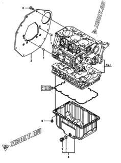  Двигатель Yanmar 3TNM68-AFS, узел -  Крепежный фланец и масляный картер 