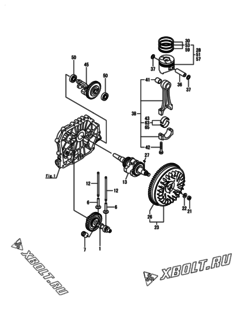  Двигатель Yanmar L100V5-GEHC, узел -  Коленвал, поршень и распредвал 