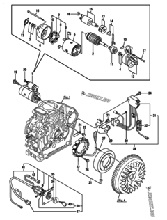  Двигатель Yanmar L48N5-PETMYI, узел -  Стартер и генератор 