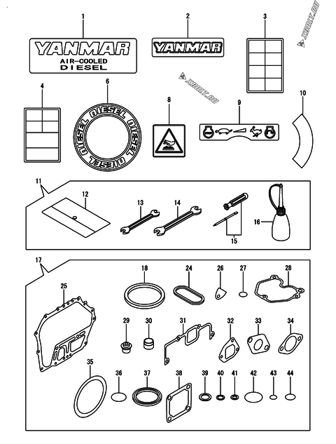  Инструменты, шильды и комплект прокладок двигателя Yanmar L100N5-METMRYI