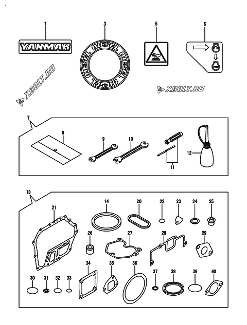  Инструменты, шильды и комплект прокладок двигателя Yanmar L100N5EA1C1HAIN