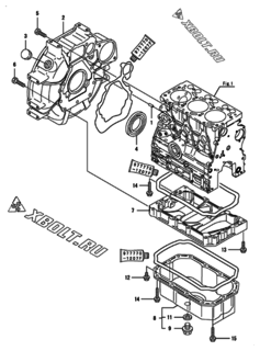  Двигатель Yanmar 3TNV76-PAMM, узел -  Маховик с кожухом и масляным картером 