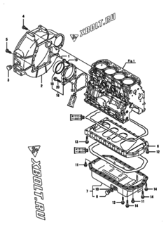  Двигатель Yanmar 4TNV88-BPAMM, узел -  Маховик с кожухом и масляным картером 